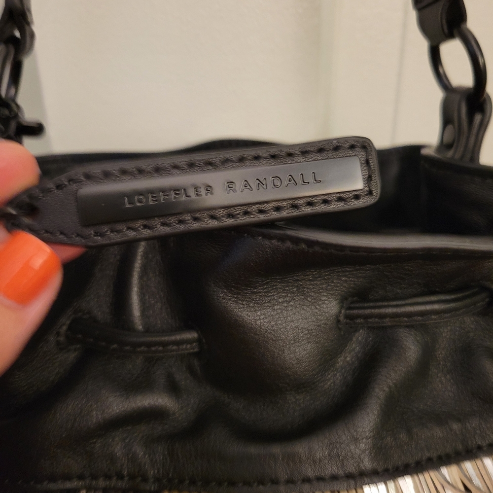 NWOT Loeffler Randall genuine leather fringe handbag purse. Black tan metallic - Picture 10 of 16